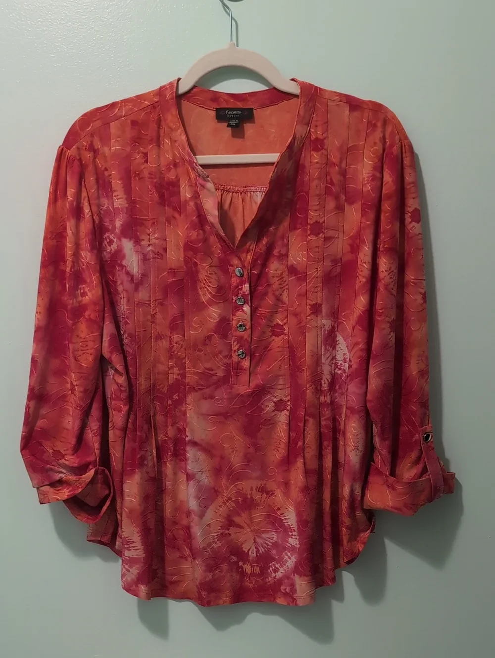Bright Pink Patterned Button-Front Blouse - Picture 6 of 8